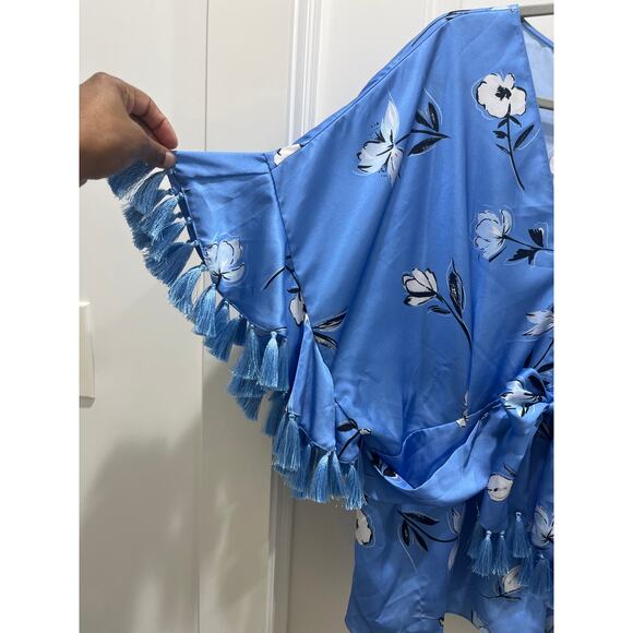 Sachin & Babi Amelia Blouse Tassels Cocktail Party Women Blue Short Sleeve 3XL - Picture 4 of 5